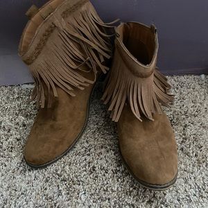 Brown fringe suede ankle boots